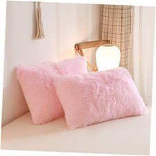 Faux Fur Fluffy Pillow case, Soft Decorative Fuzzy 26" x 20" Pack of 2 Pink