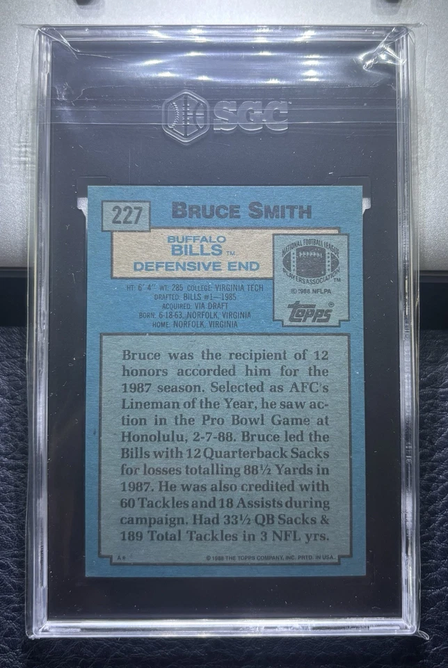 1988 Topps - Bruce Smith #227 HOF Mint SGC 9.5 Fresh Slab - Image 2 of 2