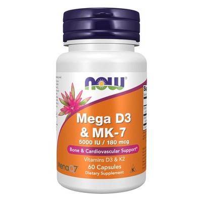 NOW Foods Supplements, Mega D-3 & MK-7 with 60 Count (Pack of 1), Off White 