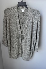 J Jill Pure Jill Cardigan S Two Tone Marled Gray Green Tie 3/4 Kimono Sleeve