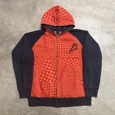 Vintage Alpinestars Hoodie Mens XL Black 90s Skate Grunge Motorcross Fox Zip Up