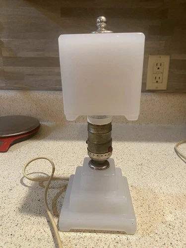 Vintage Table Lamp Milk Glass Shade & Base -Tested and it works