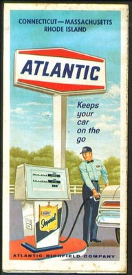 Atlantic Gasoline Road Map Connecticut Massachusetts Rhode Island 1967