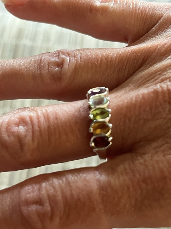 925 Sterling Silver Multicolor Oval Assorted Gemstone 5-Stone Prong Band Ring 9