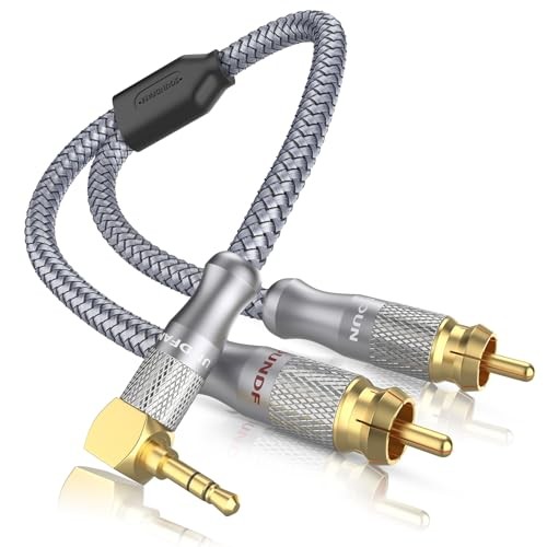 RCA to 90 Degree 3.5mm Cable Right Angle AUX to RCA 6ft/2M Audiophile Version - Afbeelding 2 van 8