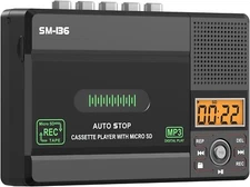 Small Cassette Tape Player, USB C or SD Card Audio Cassette to Digital Conver...