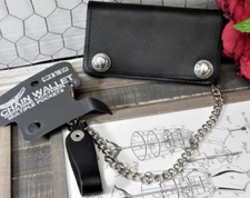 BUFFALO Nickel BIKER  Trucker WALLET Black Leather Moto 12" CHAIN Handle USA NEW