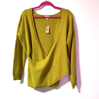 BKE Buckle NWT Womens Faux Wrap Soft Stretch Knit Sweater Pullover Gold Olive S