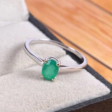 Natural Green Onyx Ring Oval Stacking Dainty Simple 925 Sterling Silver Handmade