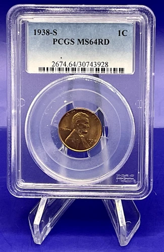 ✅ 1938-S PCGS MS64RD 1c Lincoln Wheat Cent  😎Sharp Strike Awesome Detail😎