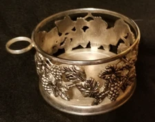 Vintage Pewter Grapevine Wine Bottle & Cork Holder Coaster Grapevine Leaf Motif