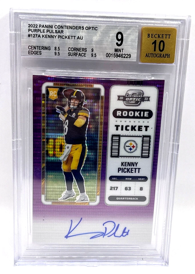 2022 Contenders Optic Kenny Pickett RC PURPLE PULSAR Becket 9 10 AUTO /21 #127 - Image 2 of 3