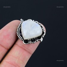 925 Silver Natural Rainbow Moonstone Statement Handcrafted Ring Jewelry US 7.5