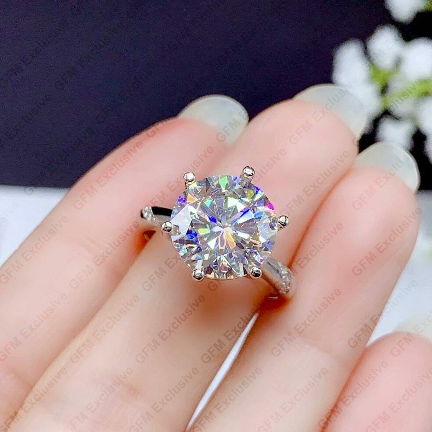 Image 1 - 5.18 TCW Round Cut DVVS1 Moissanite Engagement Ring In 14k White Gold Plated 