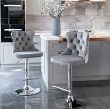 Two Beautiful Velvet Adjustable Bar Stools