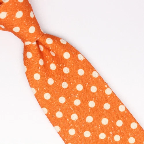 John G Hardy Mens Shantung Silk Necktie Orange White Polka Dot Slub Easter Tie
