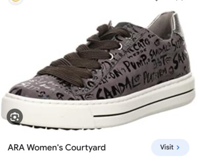 Ara Letterkid Metallic Gray Sneakers Us 8.5 Uk 6 