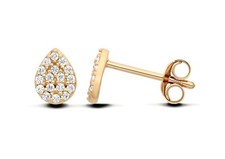 9ct Yellow Gold on Silver Simulated Diamond Teardrop Pave Set Stud Earrings