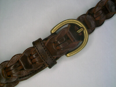 Heavy Brown Leather and Brass Amiee Lynn Belt, L 32”-34” Amiee Lynn Leather Belt 32 M Brass Buckle Stitched  main image 3