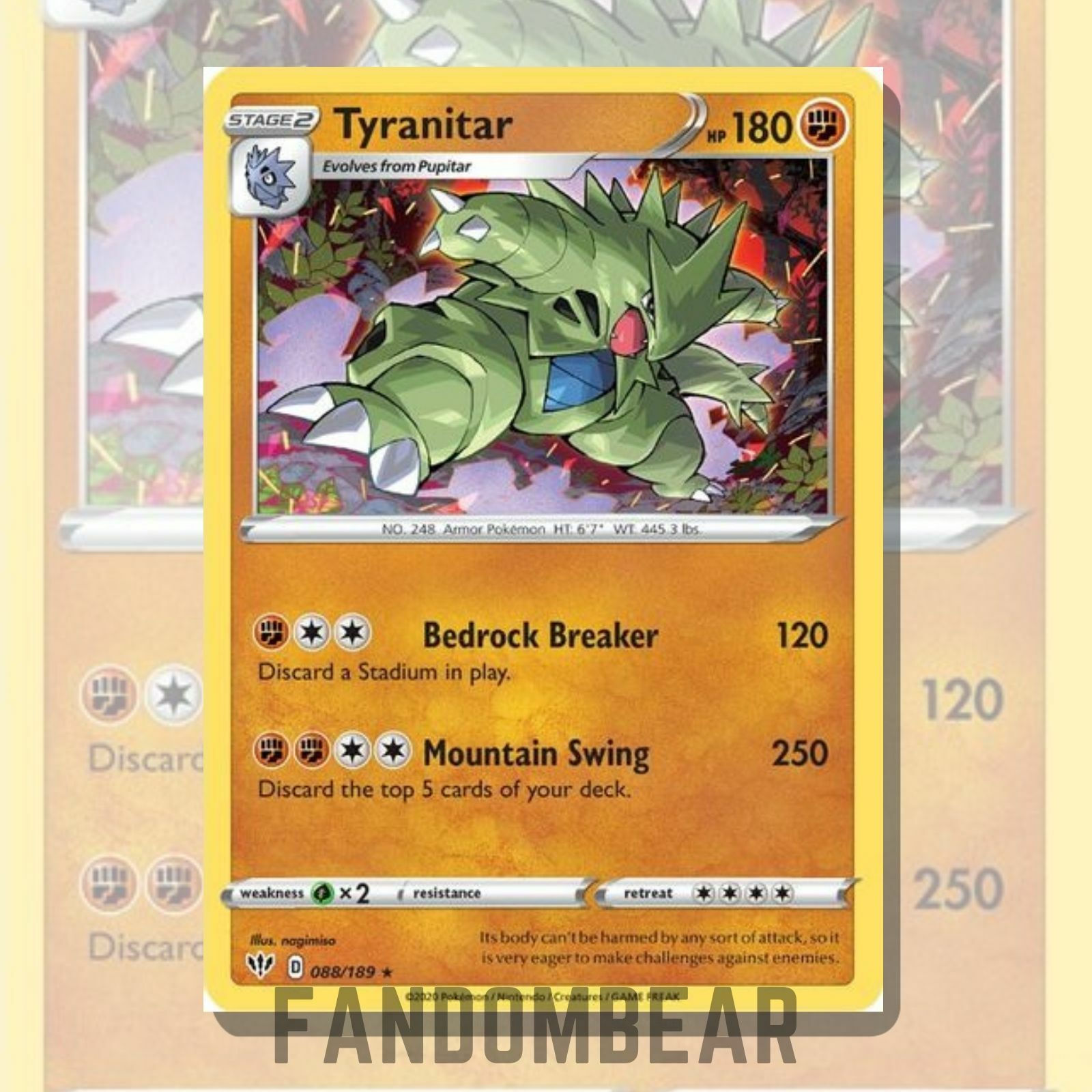 Tyranitar 88/189 HOLO RARE card Sword & Shield Darkness Ablaze 2020 Pokemon LP
