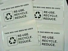 500 qty This Box Has Been Re-used Recycle Reduce Shipping Label Stickers Small