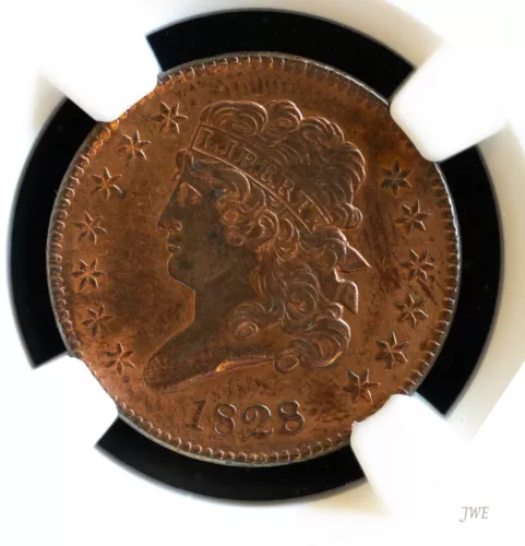1828 Classic Head Half Cent - 13 Stars Graded NGC Altered Color Mint State Coin 