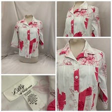 Lilly Of California Jacket M White Pink Floral Cotton Blend Lnwot Ygi T1-676