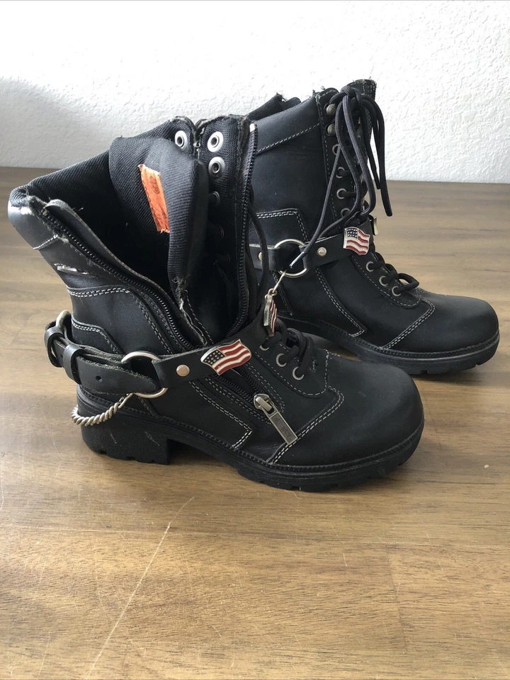 Botas de cuero Harley Davidson con cremallera/cordones para mujer talla 6 Foto 2 de 4