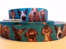 Grosgrain Ribbon Funny Silly Dog Faces Puppy Blood Hound Weimaraner Terrier 1"
