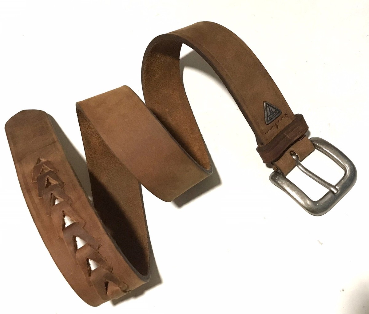 GUESS Belt Natural Brown Leather Braid Accent “WS” USA  display picture 3