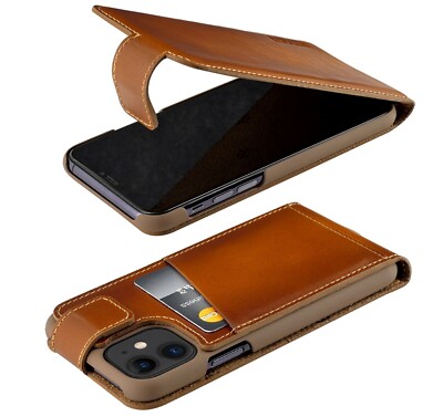 Suncase Ledertasche Für IPhone 13 – Ultra-dünne Flip-Hülle In Antikbraun, Handarbeit Aus Echtem Leder