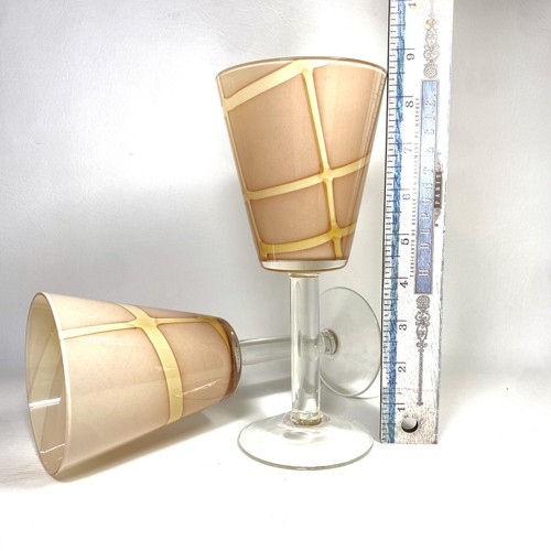 2 Vtg MCM Empoli Blush Stemmed Gobblets Wine Italian Hand Blown Cased Art Glass - Picture 10 of 11