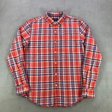 American Eagle Shirt Mens M Red Plaid Seriously Soft Linen Blend Button Down