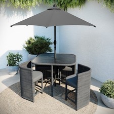 4 Seater Grey Rattan Cube Garden Dining Set with Matching Parasol FTR239