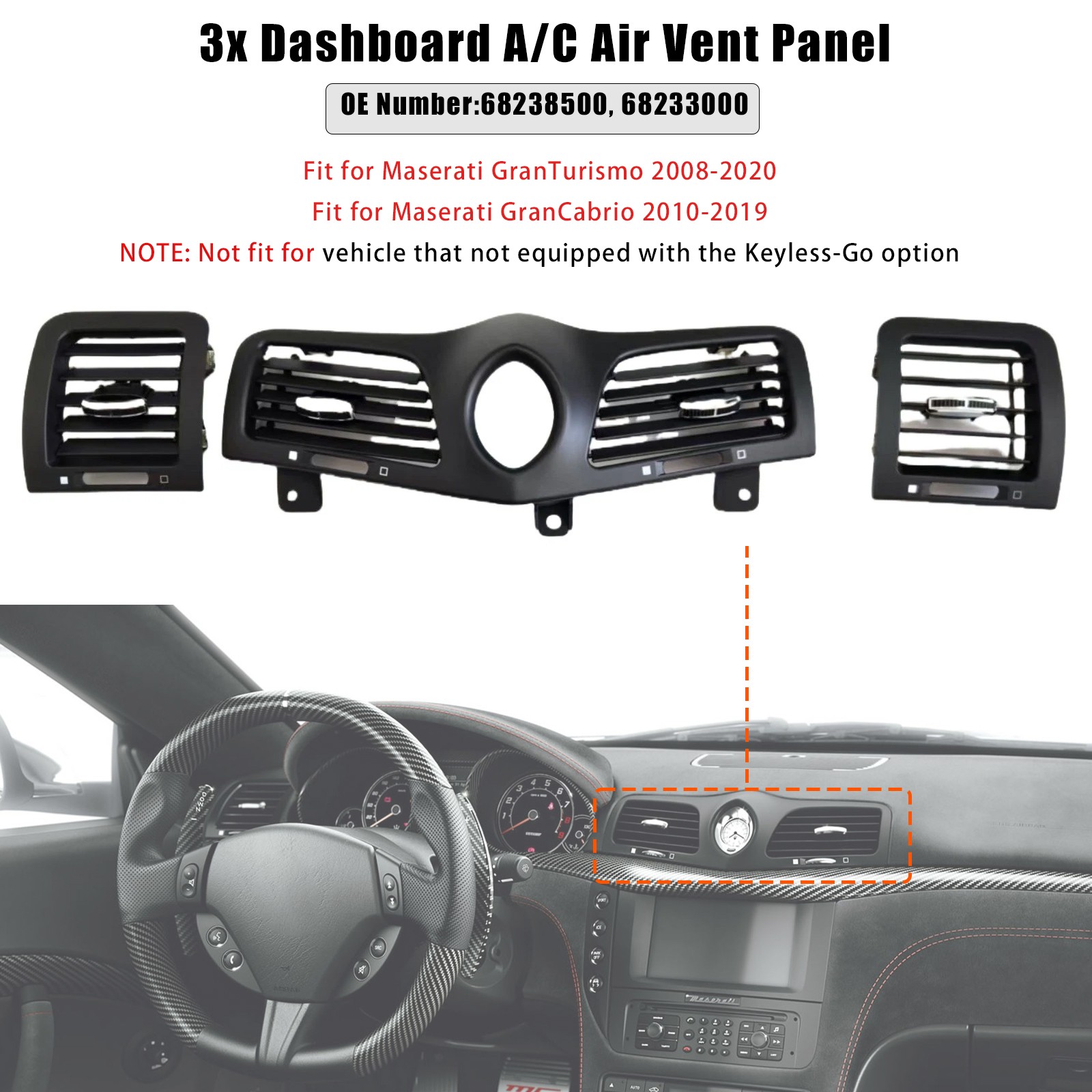 Dashboard A/C Air Vent Panel Grille for Maserati GranTurismo (M145) 2008-2019 F1