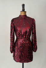Rixo Laura Jackson Bell Long Sleeve Pink Red Sequin Black Mini Dress XS