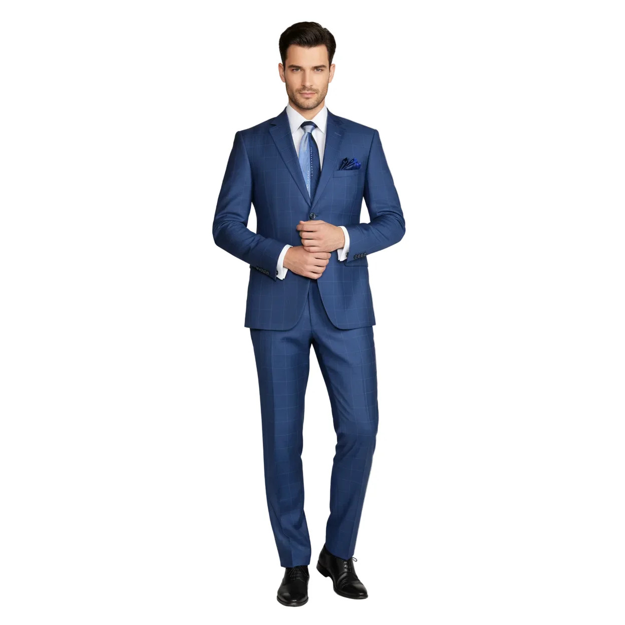 Men Suit By Renoir Window pane English Plaid Slim Fit Side Vents Fit 291-20 Blue 25890₽
