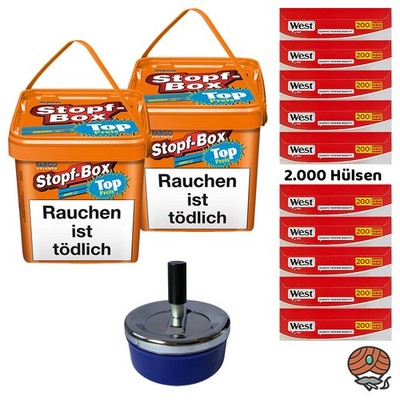 Fargo Stopf-Box 2x 400g Volumentabak, 2000 West Red Hülsen, Aschenbecher