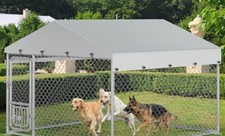 Outdoor Dog Kennel with Rotating Feeder Bowls, 7.5'x7.5' Outdoor Dog