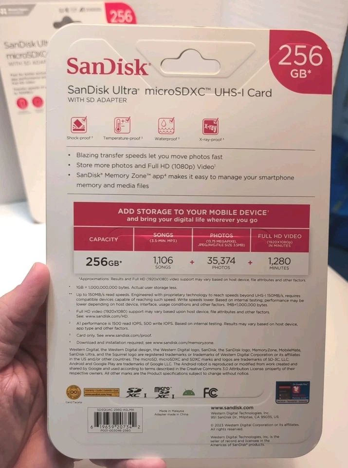 2 SanDisk 256 GB Ultra microSDXC UHS-I Card w/ SD Adapter w/ High Speed Transfer - Image 3 of 3