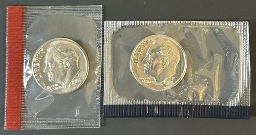 1986 P & D Roosevelt Dime TWO Coins from US Mint Uncirculated Set Cello BU