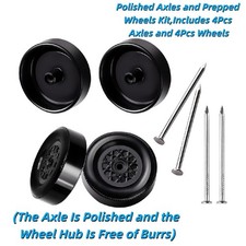 4Pcs Polished Axles and Prepped Wheels Axles Fits Pinewood Derby- Rule-Compliant