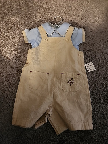Yellow Overalls With Blue Shirt Outfit 2 Pc Set 6-9 months short sleeve 17-22 Lb