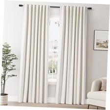 100 Cream Beige Blackout Linen Curtains 52"W x 84"L Pack of 2 Natural Beige