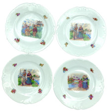 Antique German Toy Plates Porcelain Scenes of Rural Life Marked Germany Set of 4