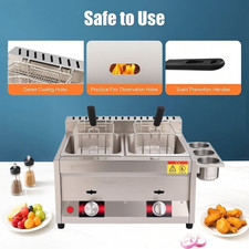 2X 8L Commercial LPG Gas Fryer Stainless Steel Catering Frying Tool Double Tank