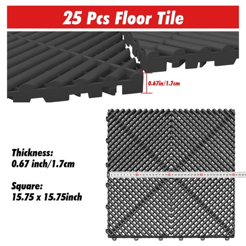 25 Pack Interlocking Garage Floor Tiles Vented Water Drainage 15.75X15.75''