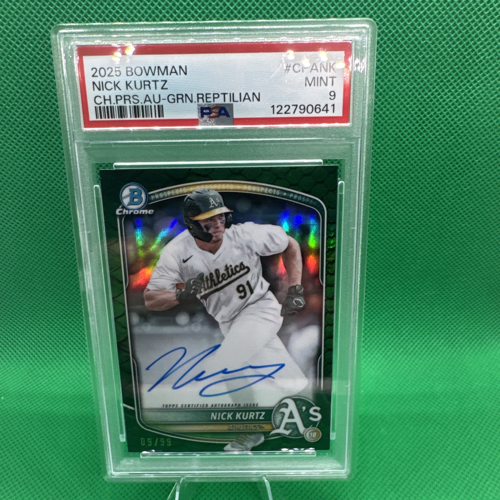 NICK KURTZ 2025 Bowman Chrome Prospect Autograph #CPA-NK Green Rept 09/99 RC ROY