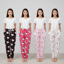 Hello Kitty Pajamas Black Flannel Women Casual Home Pants Unisex Warm Trousers