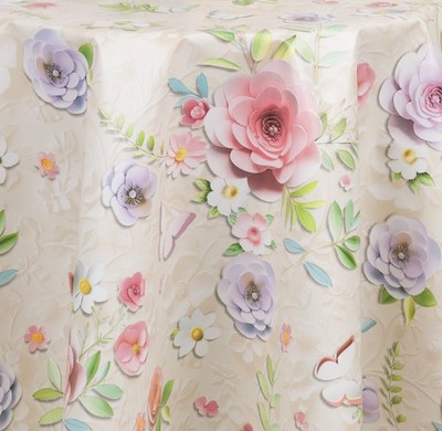 PVC Tischdecke FLEUR BUNT Pastell Blumen beige Breite&Länge wählbar abwaschbar 